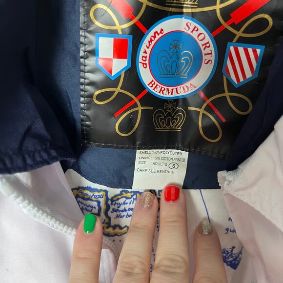 Vintage 90s Bermuda Sports White Windbreaker Jacket Size Unisex Small Nautical - Picture 6 of 12